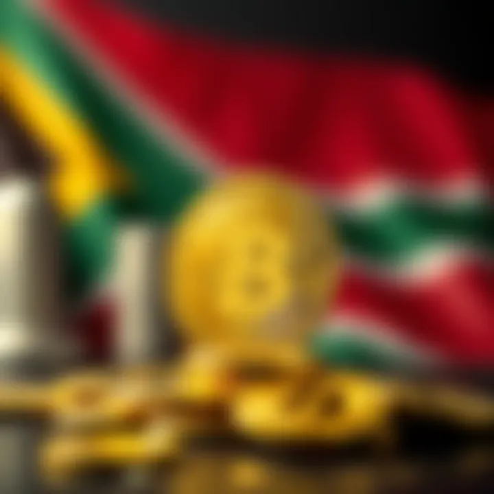 Bitcoin Investment Outlook for South African Market Conceptual illustration of digital currency icons integrated with a South African flag backdrop