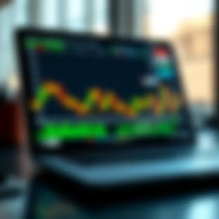 Illustration showing digital financial charts with upward trends on a laptop screen