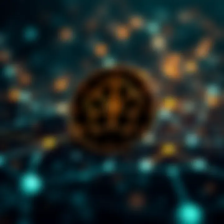 Conceptual representation of blockchain technology with digital network nodes