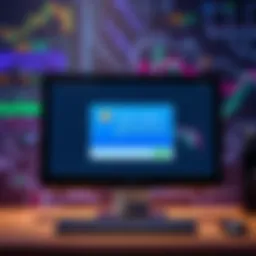 Desktop computer with Expert Option installation window on screen against a tech-themed background