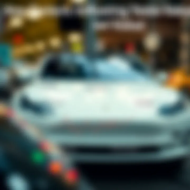 Illustration of factors influencing Tesla stock value including technology, regulations, and economic impacts