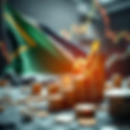 Illustration of financial growth with South African flag and forex trading symbols