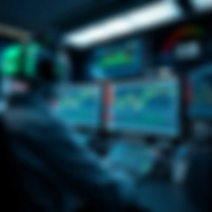 Illustration of automated forex trading system analyzing currency charts on multiple screens