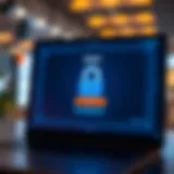 Secure login screen displaying a digital padlock and user credentials