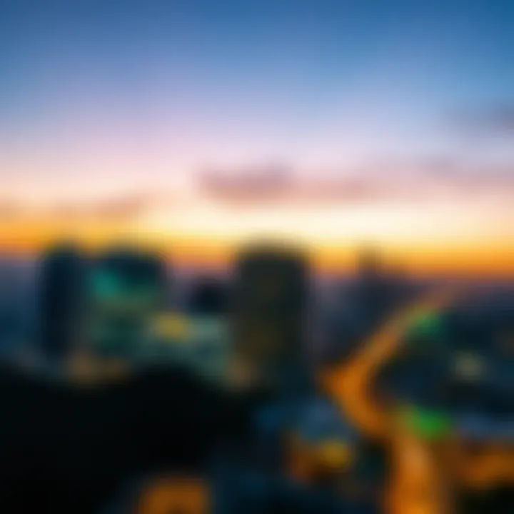 Illustration of digital currency symbols overlaid on South African city skyline at dusk