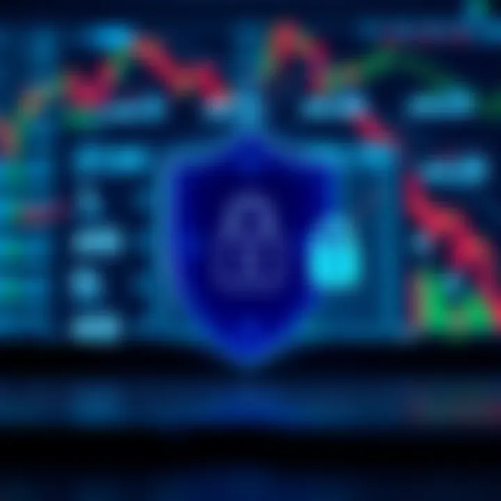 Secure online transaction concept with shield and digital padlock icons