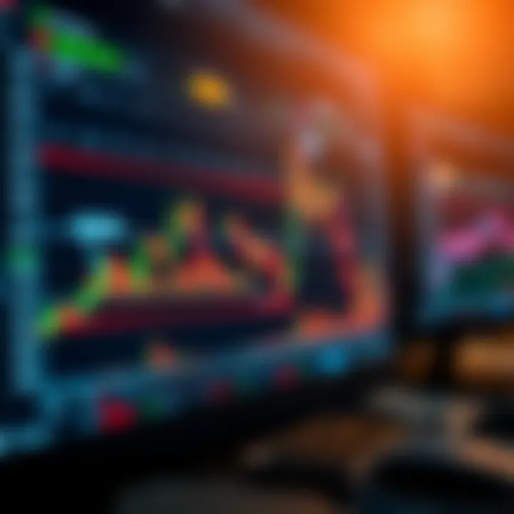 Close-up of a digital trading platform showing charts and market data on a computer screen