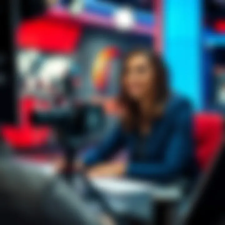 Layah Heilpern hosting a live broadcast with vibrant studio background