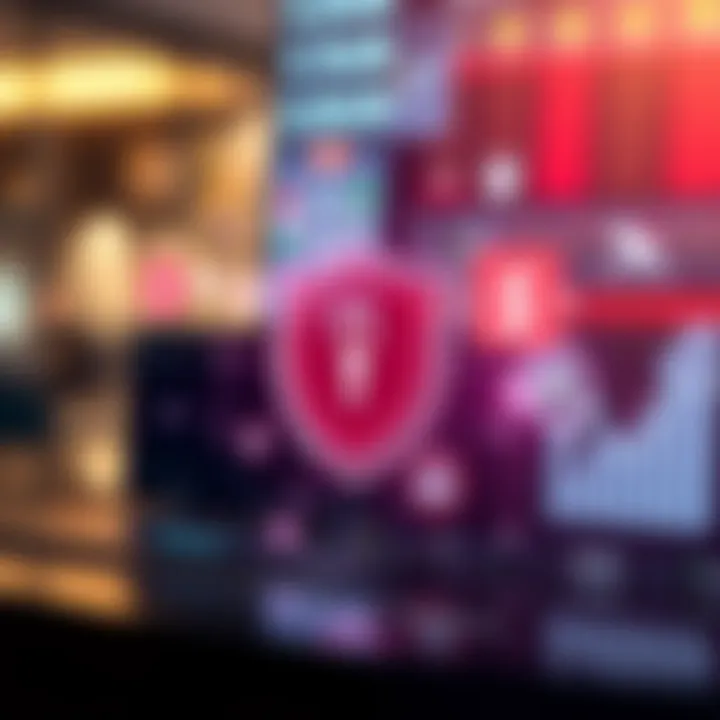 Conceptual graphic showing secure digital transactions with shield and financial growth symbols