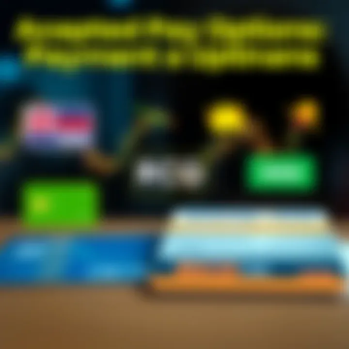 Illustration showing various payment methods accepted by RCG Markets including credit cards and e-wallets