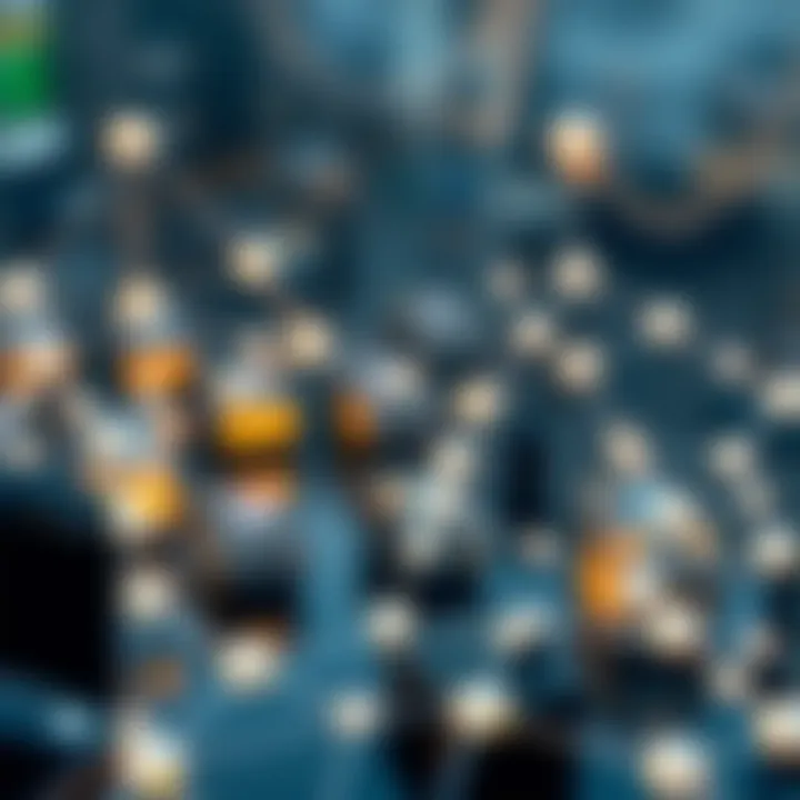 Digital representation of blockchain technology with interconnected nodes symbolizing Ripple network