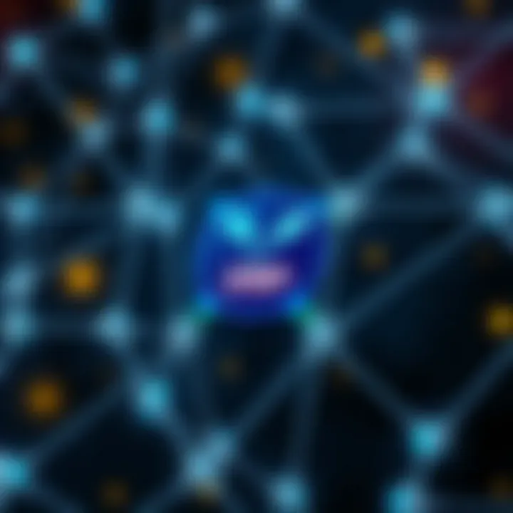 Digital representation of blockchain technology network nodes connected with Ripple XRP logo