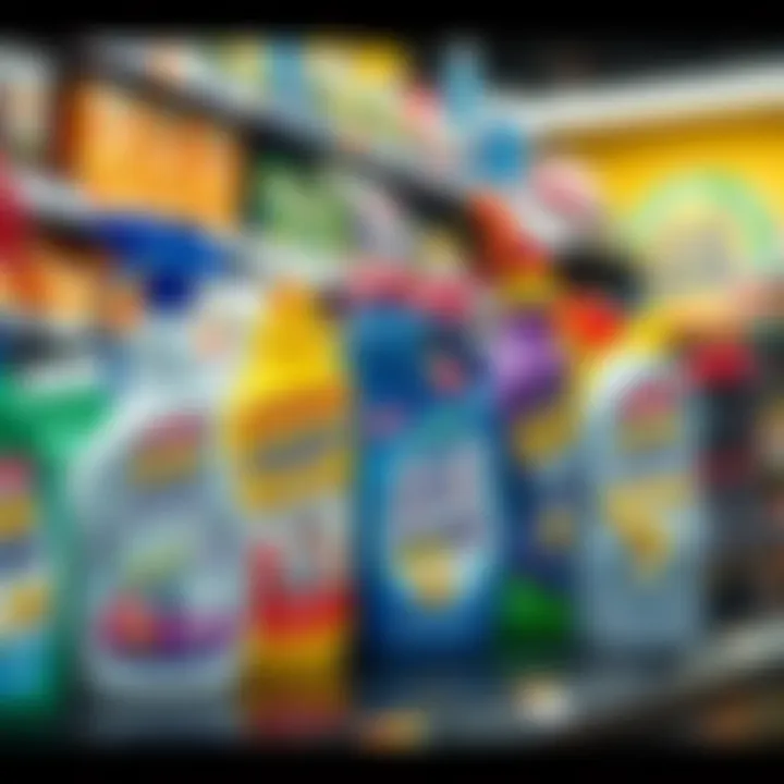 Range of Scrub Daddy Cleaning Products Collection of various Scrub Daddy cleaning products displayed on a retail shelf