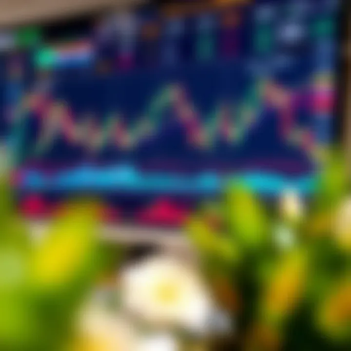 Graphical representation of market trends and trading indicators used for effective decision making