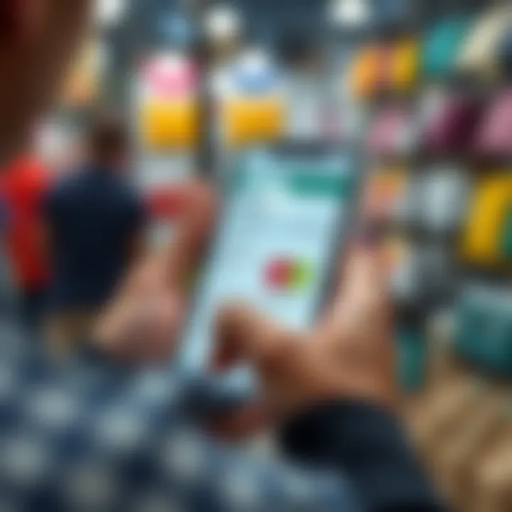 Close-up of a person using a digital voucher on a smartphone for a retail purchase