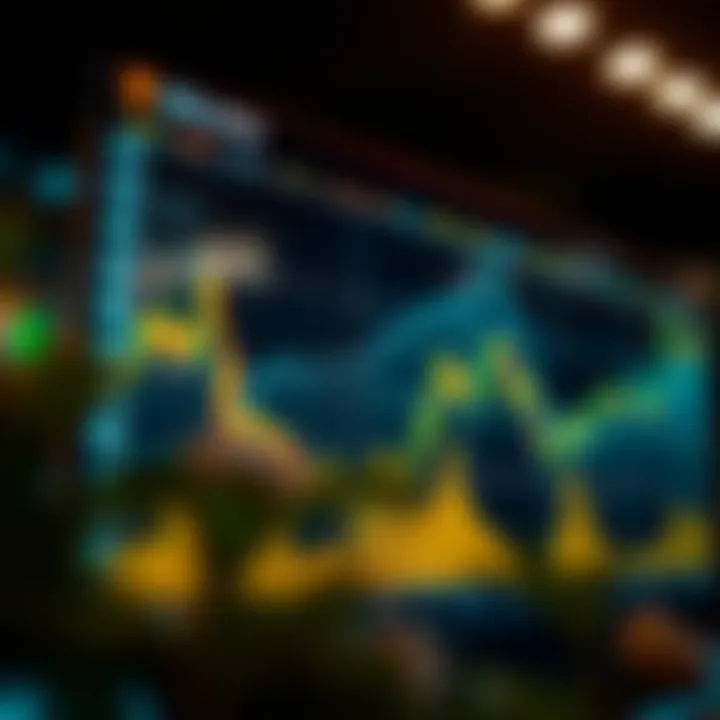 Graph showing Solana price fluctuations over time with trend lines and market indicators