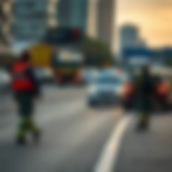 Emergency responders using advanced technology to manage traffic incidents on a busy road