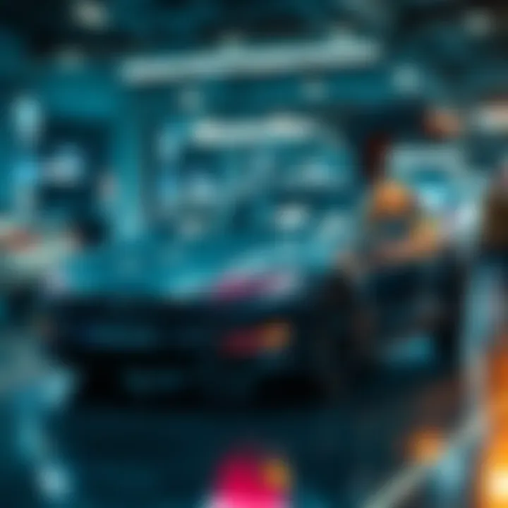 Illustration of Tesla's electric vehicle and technology integration in automotive sector