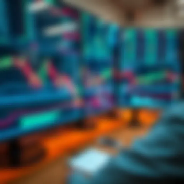 AI Algorithms Processing Stock Market Data Graphical representation of AI algorithms analyzing stock market data on multiple digital screens