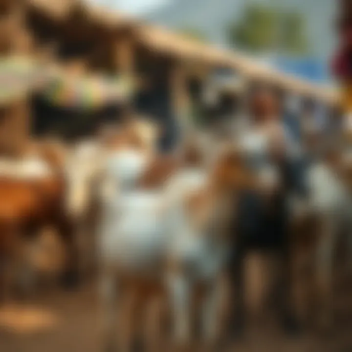 A traditional rural market with livestock, highlighting the cultural and economic significance of goat funded trading in small-scale commerce