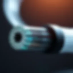 Cross-sectional view of a fiber optic cable showing distinct core and cladding layers with different refractive indices