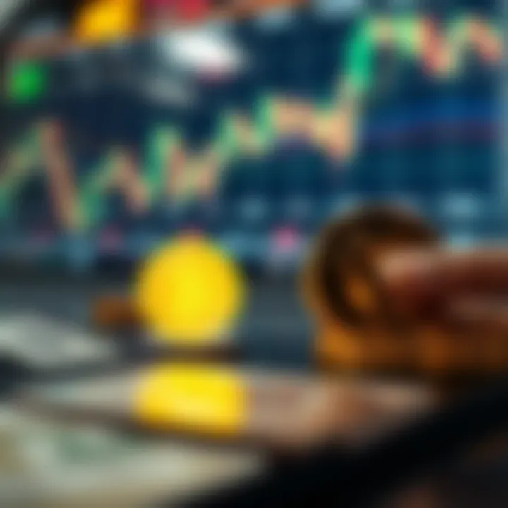 Conceptual illustration of forex trading with bonus symbols and currency charts in the background