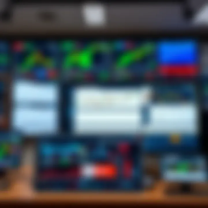 Illustration showing various trading platform interfaces displaying charts and trading tools