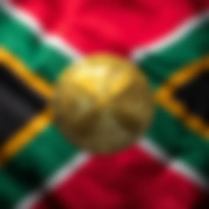 Illustration showing Ripple cryptocurrency symbols overlaid on South African flag background