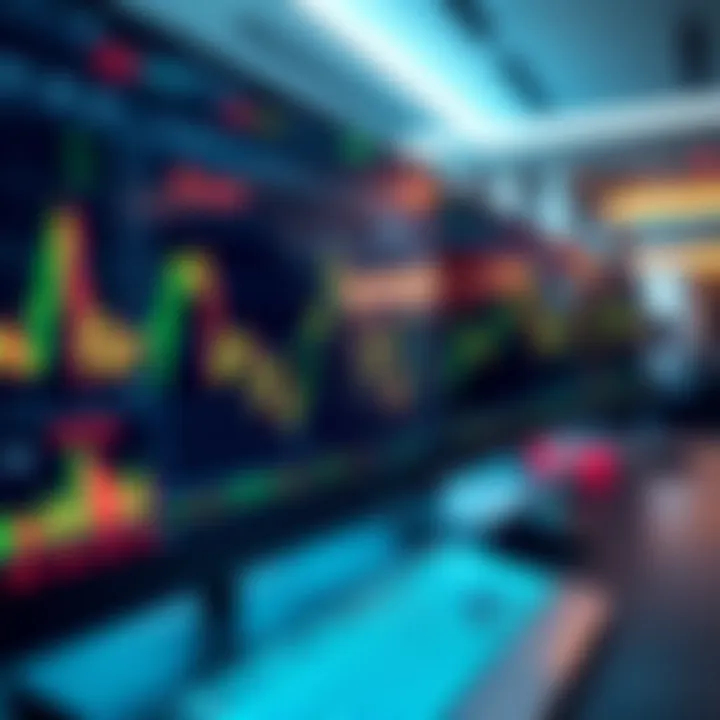 Graph showing automated trading algorithm analyzing financial data on multiple screens