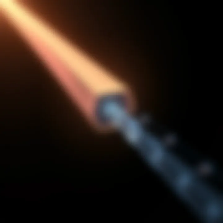 Diagram illustrating light rays traveling through an optical fiber with sharp refractive index change demonstrating light confinement