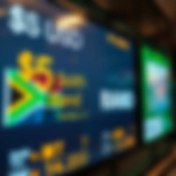 Currency exchange rates between US dollar and South African rand displayed on a digital board