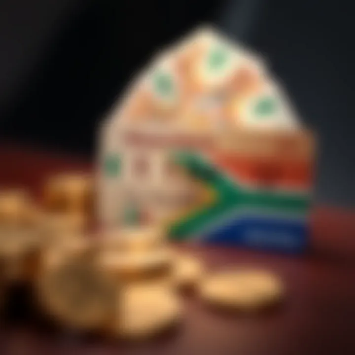 Illustration of a voucher card with South African currency and coins symbolizing financial support