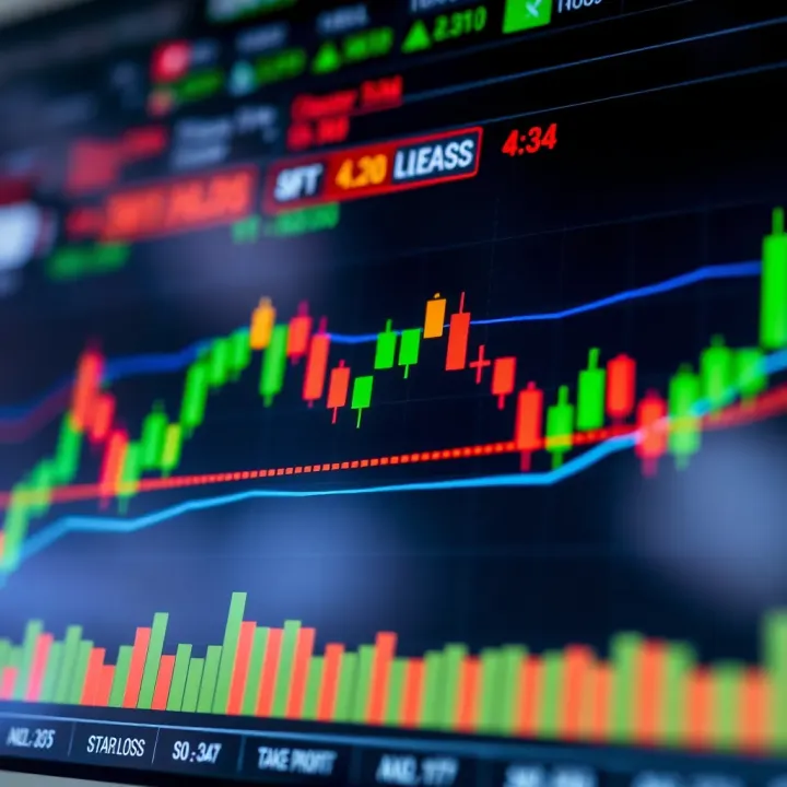 Visual representation of risk management techniques including stop loss and take profit indicators on trading chart