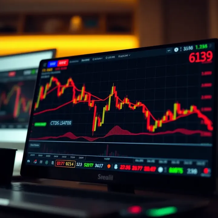 Graph showing rising and falling financial market prices on computer screen