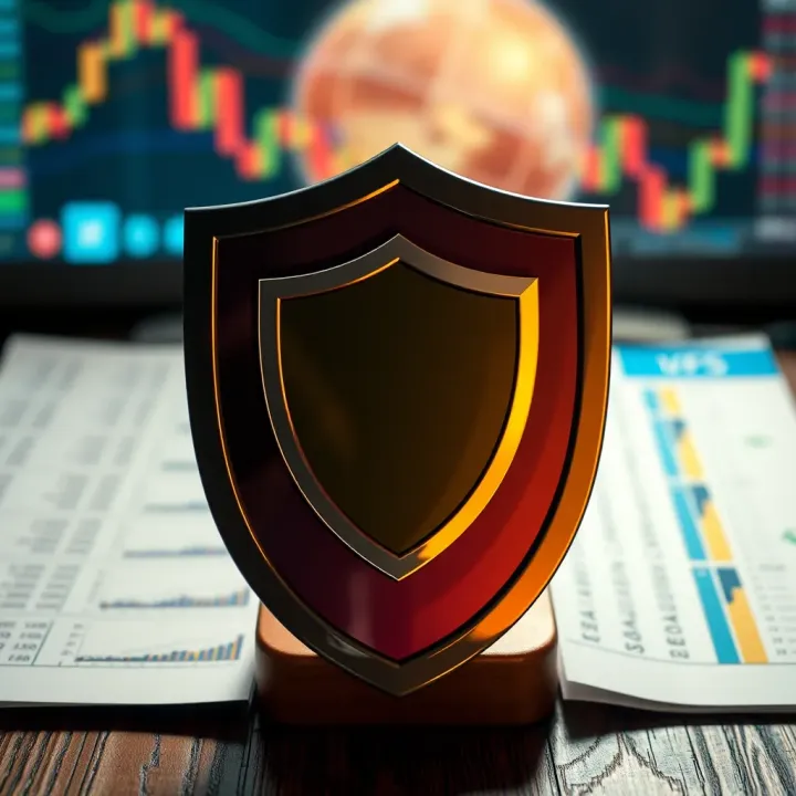 Illustration of regulated financial documents and a shield symbolizing secure trading environment