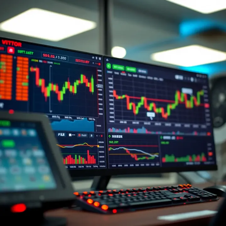 Dashboard displaying binary options trading platform with charts and market indicators