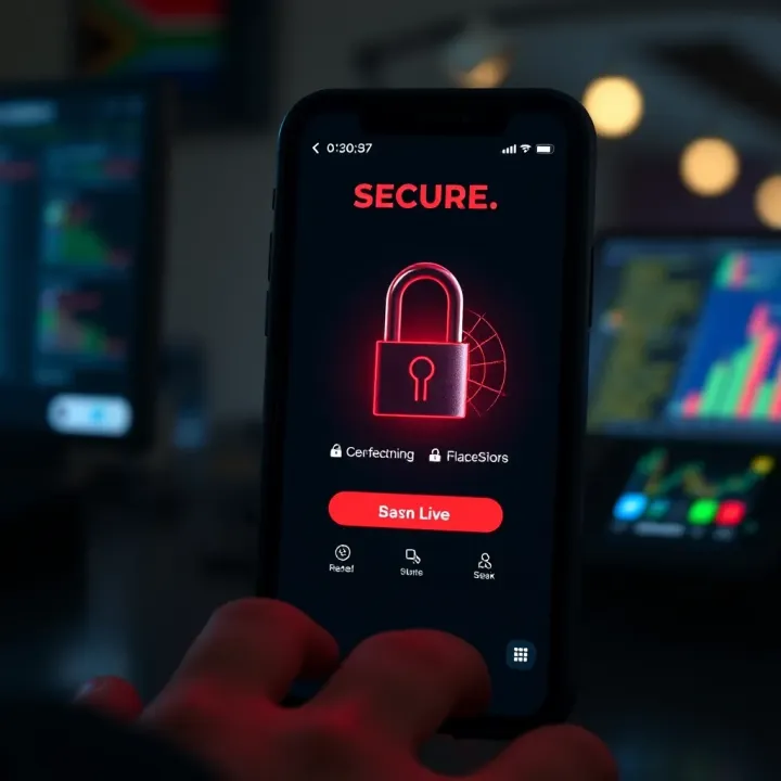 Secure login screen on a mobile trading platform highlighting security features