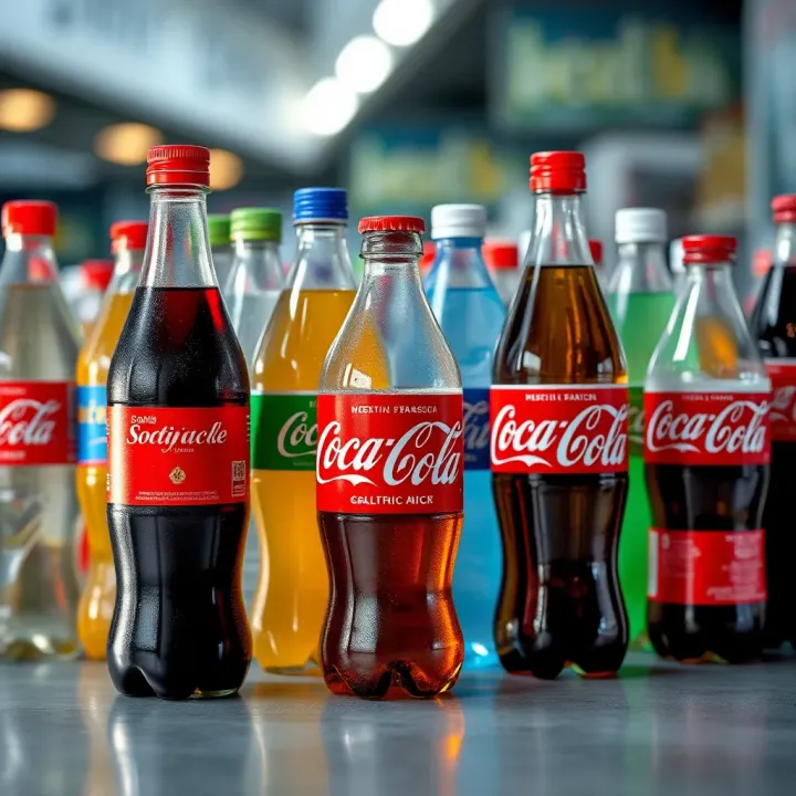Diverse range of soft drinks, bottled water, and health drinks representing market alternatives