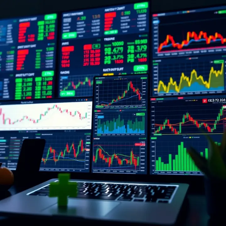 Display of various trading assets and market charts highlighting diverse investment options