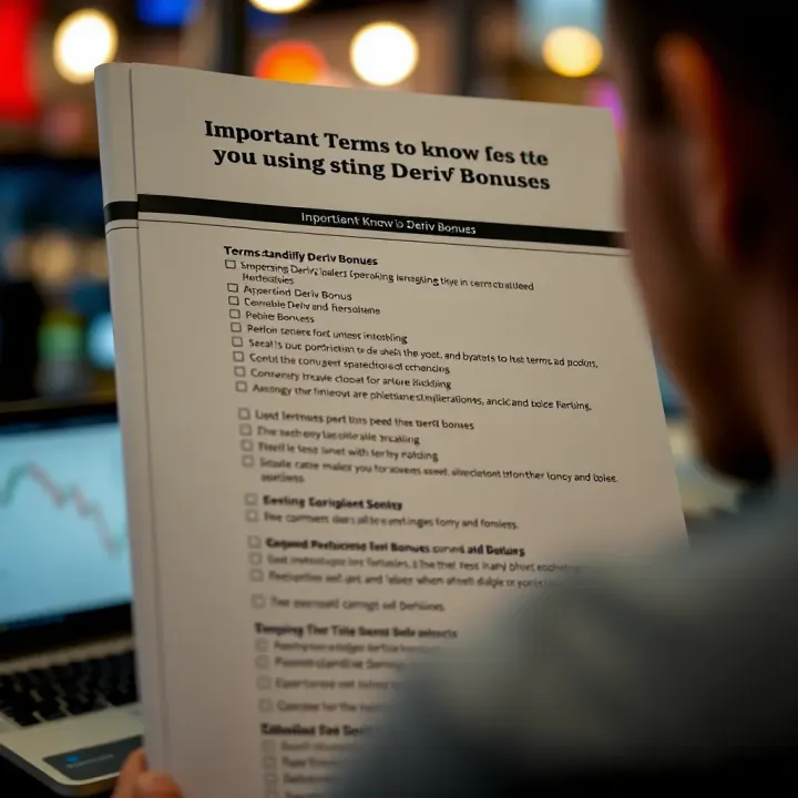 Checklist highlighting key terms and conditions for claiming Deriv bonuses