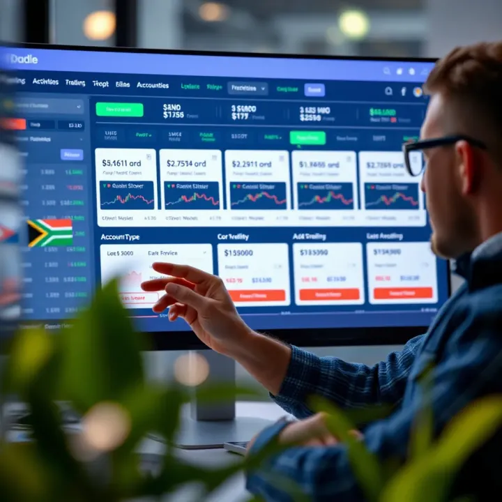 Illustration of a trader reviewing different account options on a digital platform