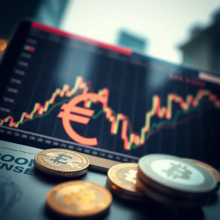 Chart showing euro to dollar exchange rate fluctuations influenced by economic indicators and market sentiment