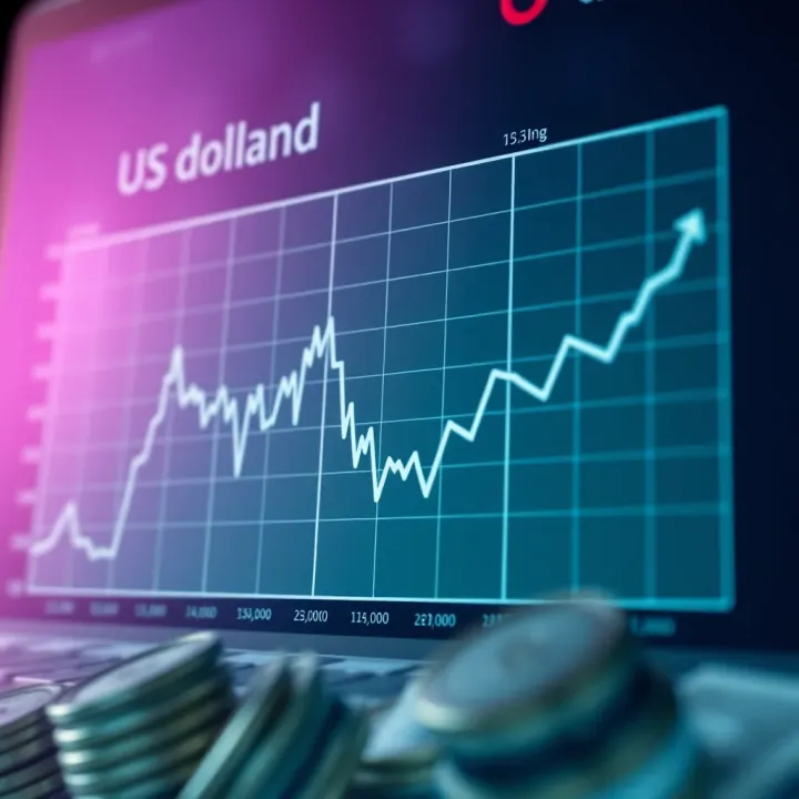 Graph showing currency exchange rate fluctuations over time between US Dollar and South African Rand