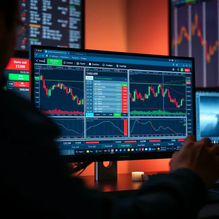 Expert Option platform interface displayed on a desktop computer showing trading charts and tools