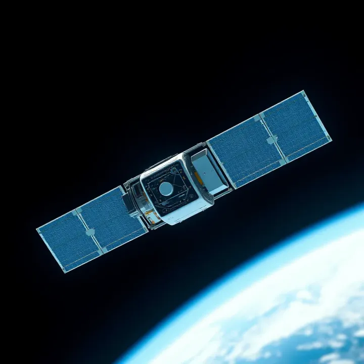 Satellite Representing Global Space Market Connectivity Satellite orbiting Earth illustrating global space market connectivity