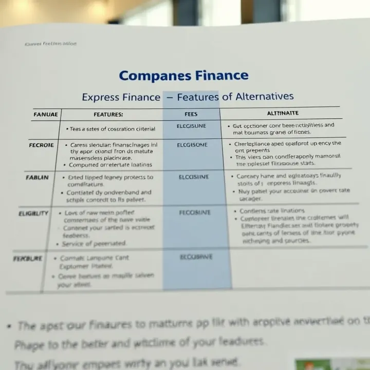Diagram comparing key features, fees, and eligibility criteria of Express Finance with alternative lenders
