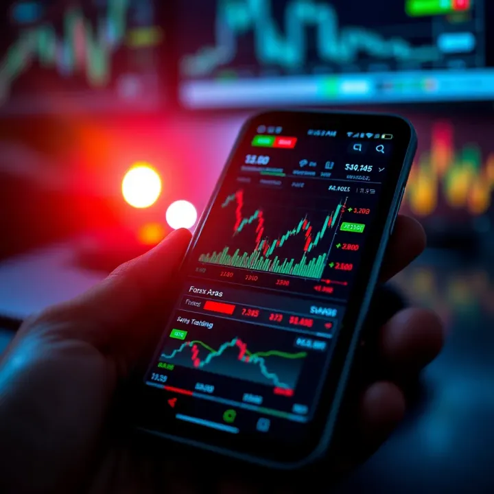 Android smartphone displaying forex trading charts and currency exchange rates for South African traders