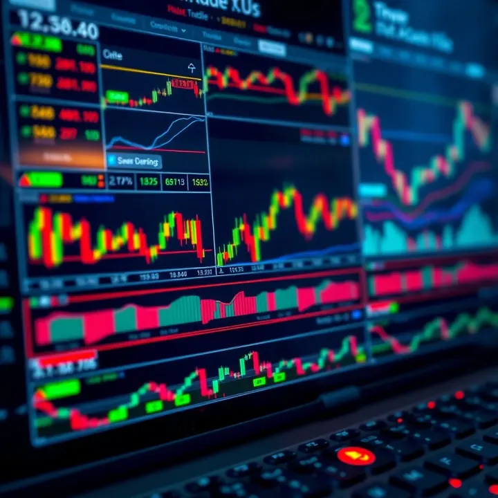 Interface of a popular charting platform showing various types of financial charts and technical analysis tools