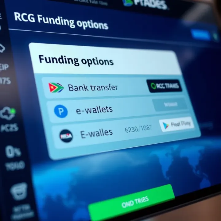 Display of various funding options available for RCG Markets users in South Africa including bank transfer and e-wallets