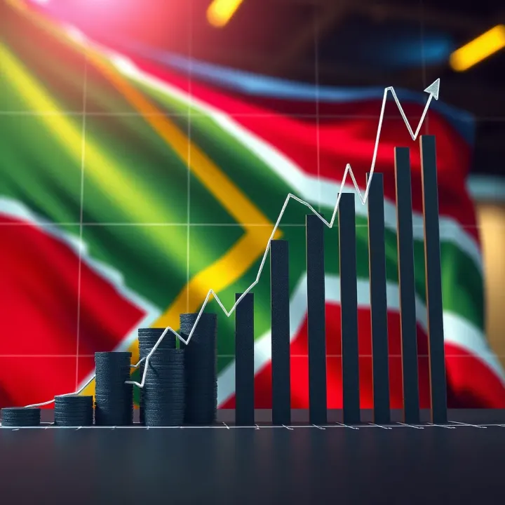 Graph displaying upward trend in Forex trading profits with South African flag in background